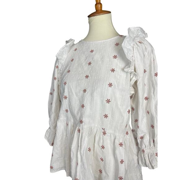 Universal Thread White Peasant Top Women Small Floral Peplum Ruffle Cotton Boho - Picture 4 of 10